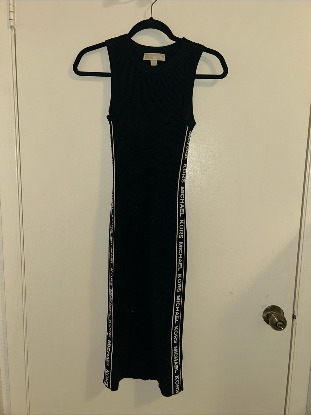 Michael Kors Black Logo-Trim Ribbed Maxi Dress